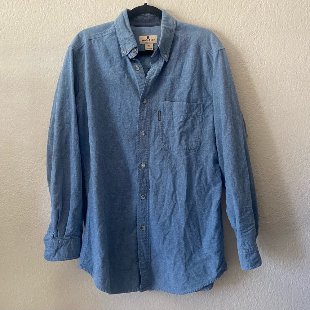Woolrich Blue Button Down Long Sleeve Shirt Blue Heather size medium